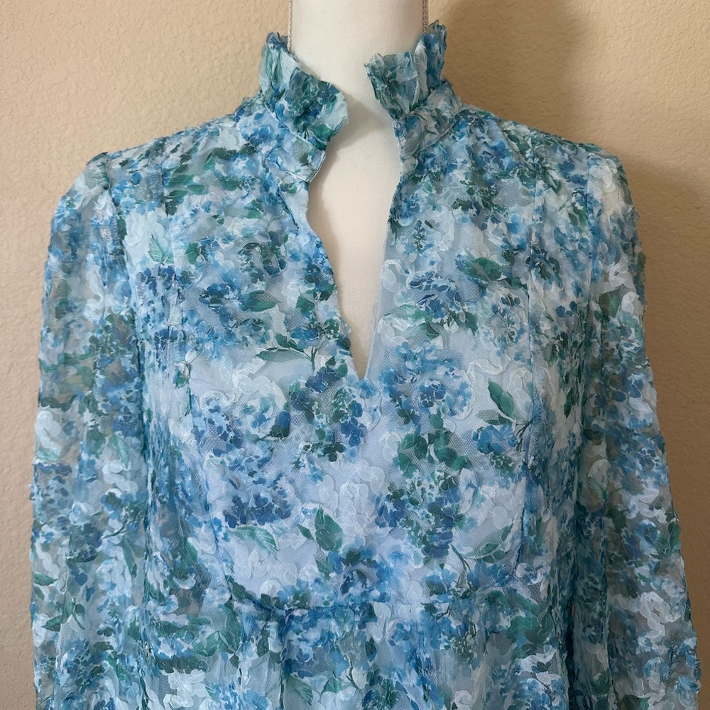 Tuckernuck Water's Edge Hydrangea Organza Palmerston Mini Dress Long Sleeve M - Picture 6 of 15